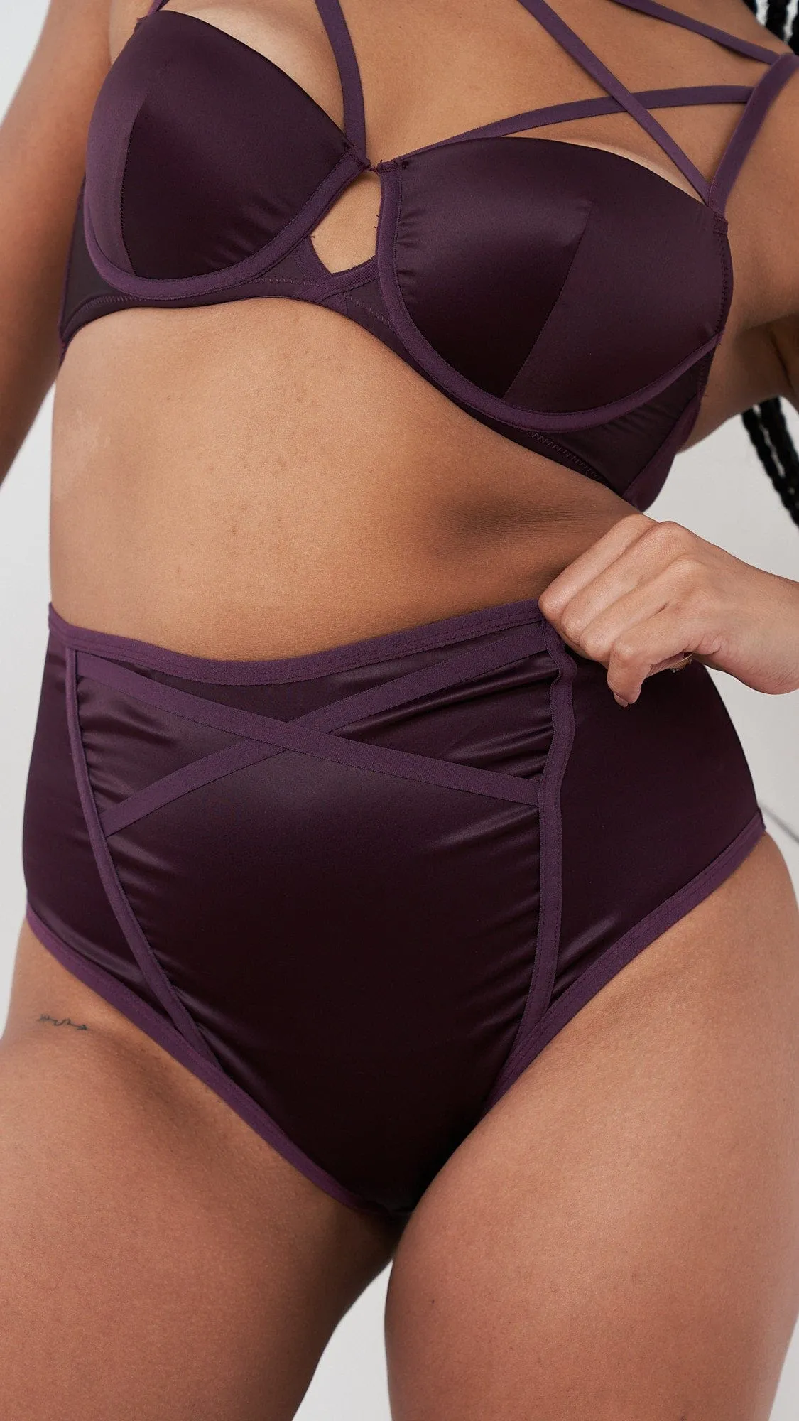 Letty Bottom - Satin Scrunch High Waisted Bottoms Plum