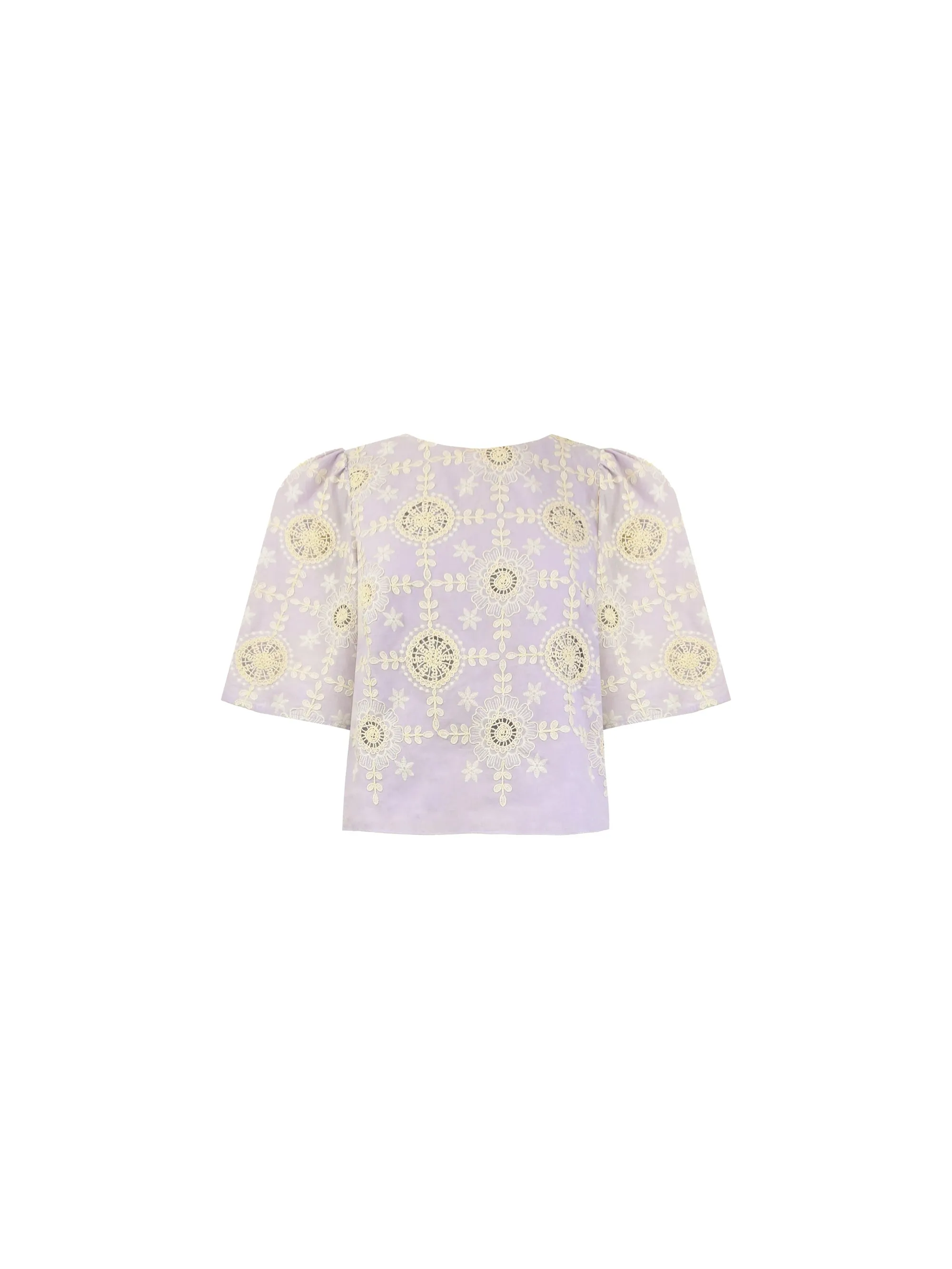 Lilac Broderie Short Sleeve Top