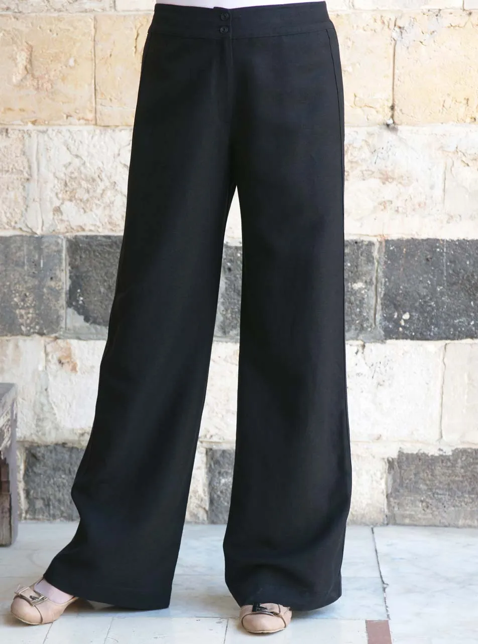 Linen Topstitched Side Panel Trousers