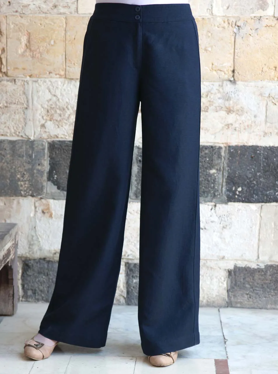 Linen Topstitched Side Panel Trousers