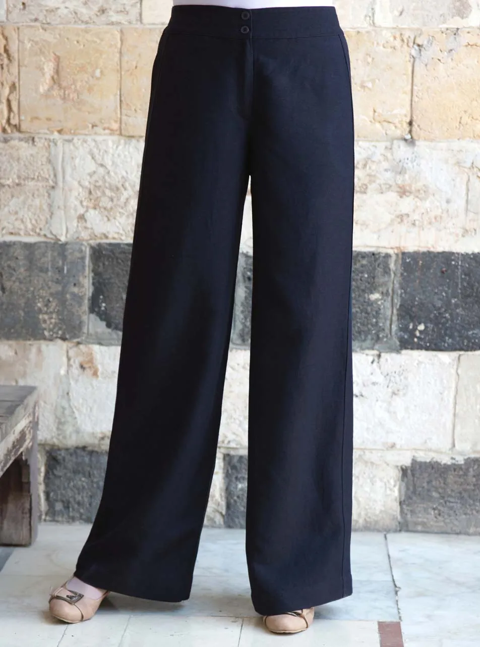 Linen Topstitched Side Panel Trousers