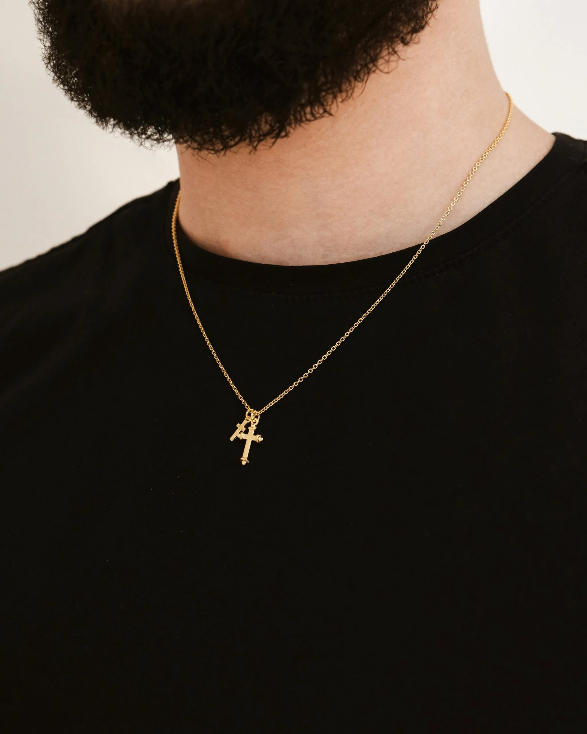 Men's Double Cross Pendant Necklace