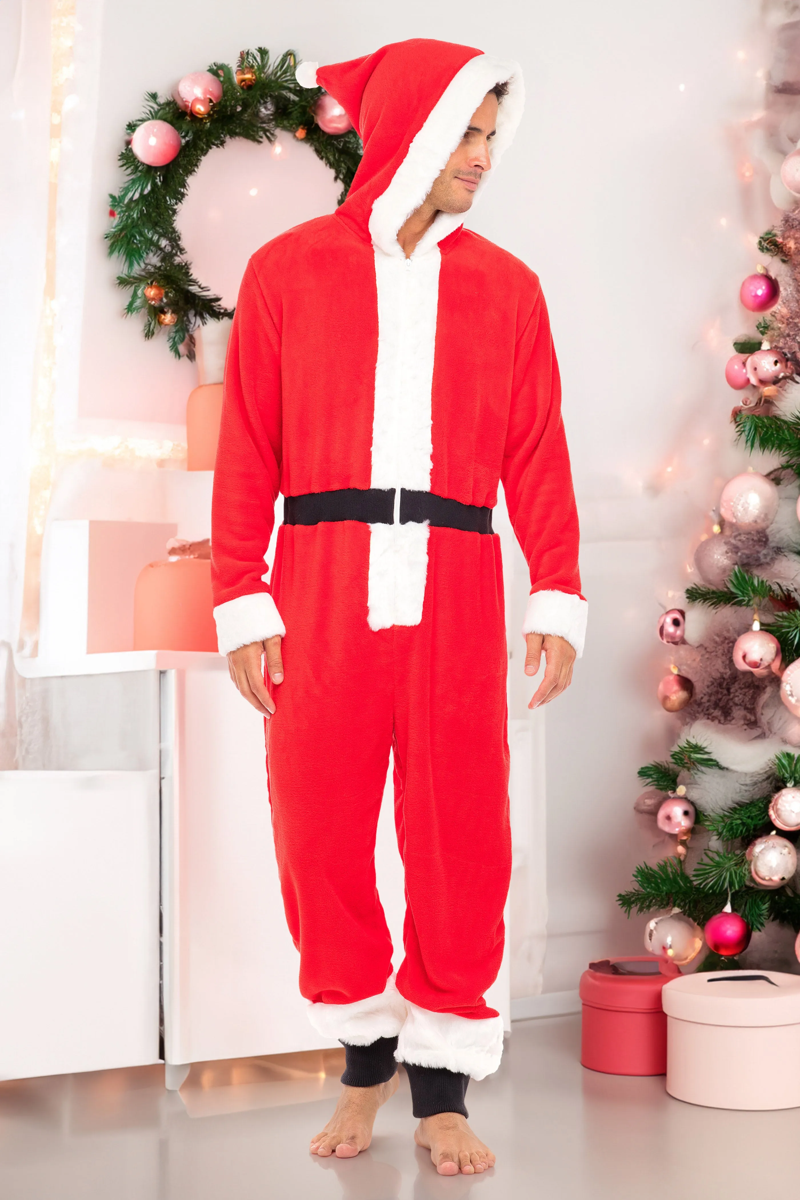 Men's Hooded Footed Adult Onesie Pajamas, Plush Winter PJs with Hood