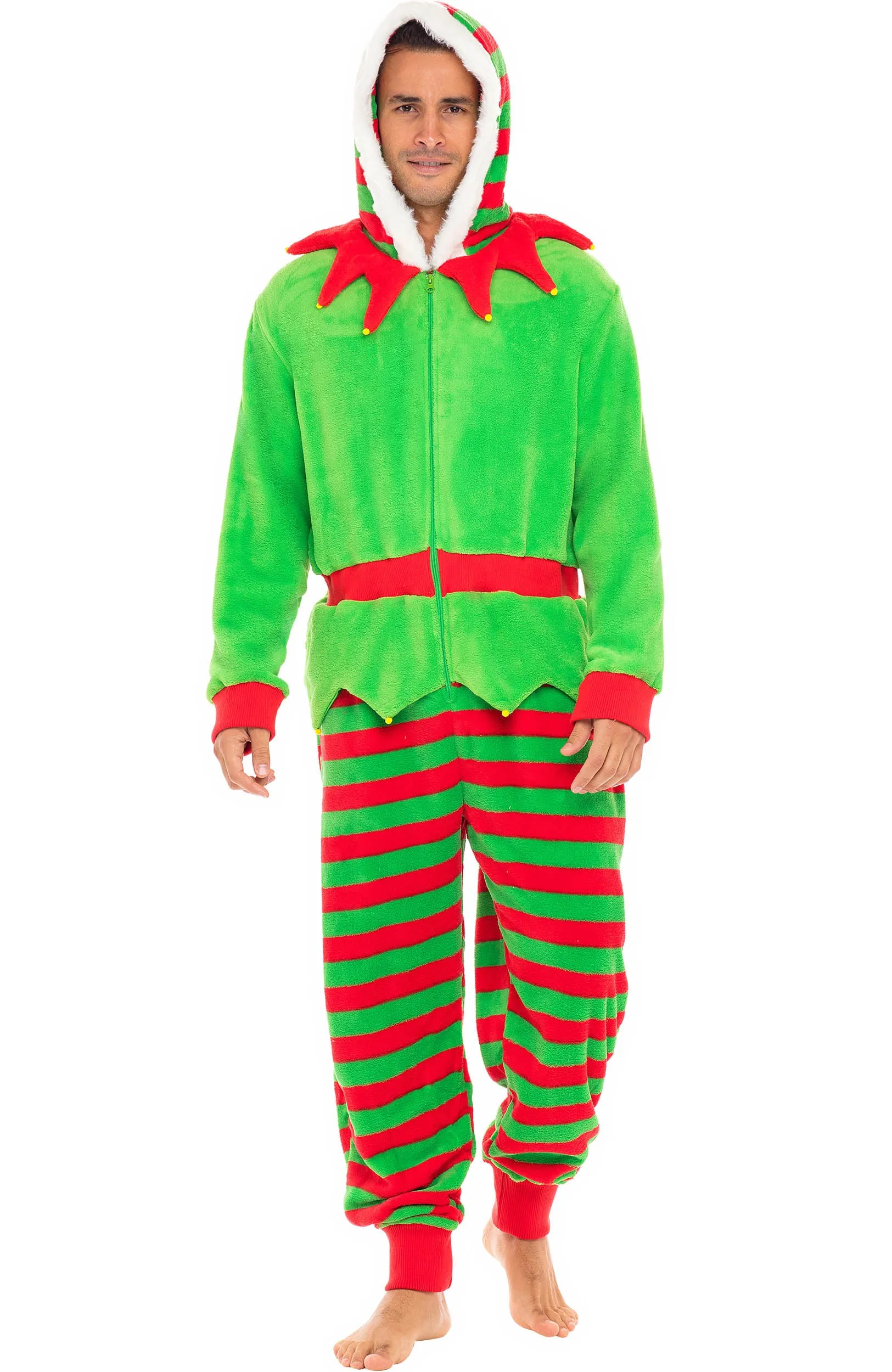 Men's Hooded Footed Adult Onesie Pajamas, Plush Winter PJs with Hood