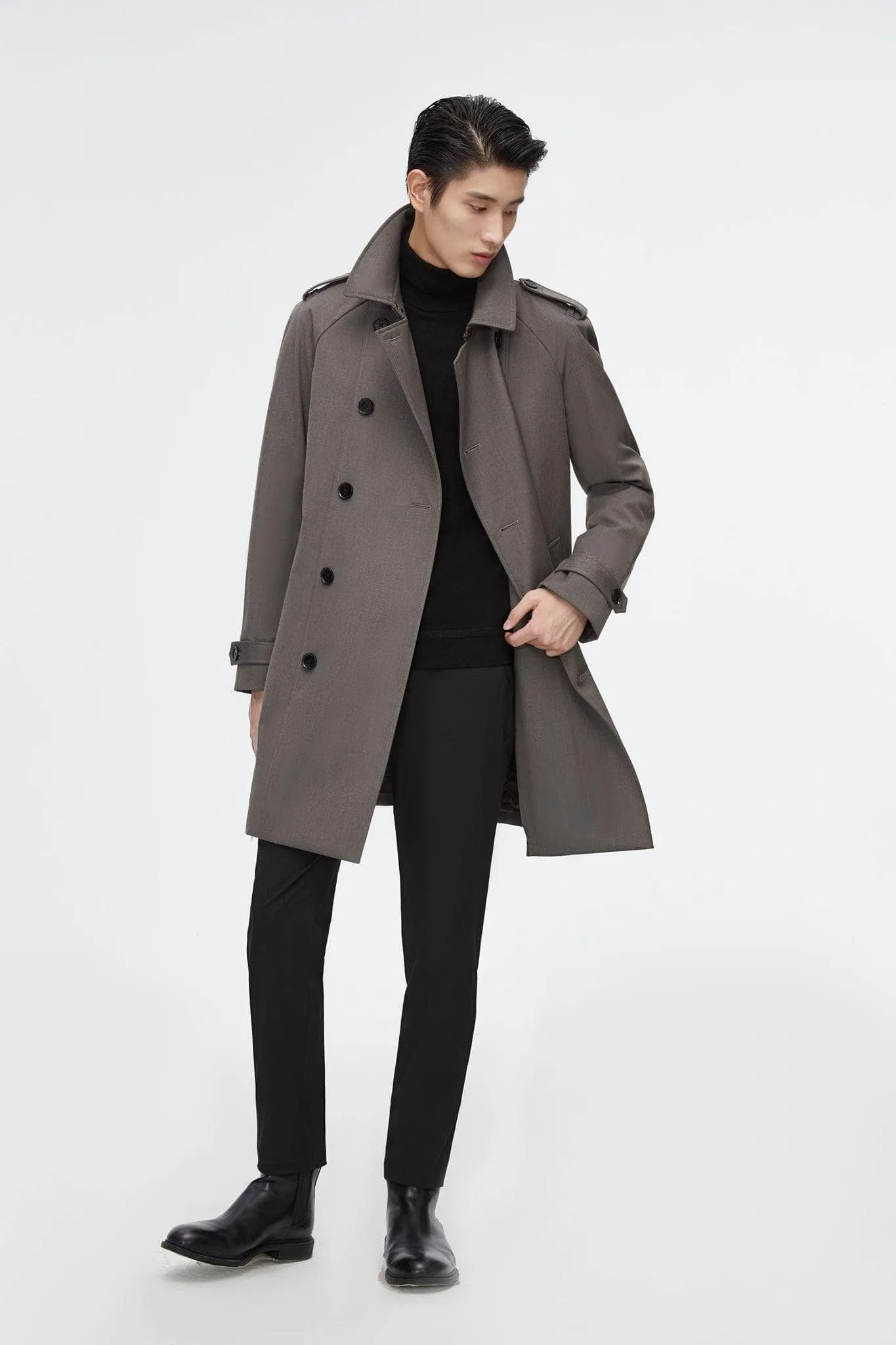 Mid-length Detachable Goose Down Trench Coat