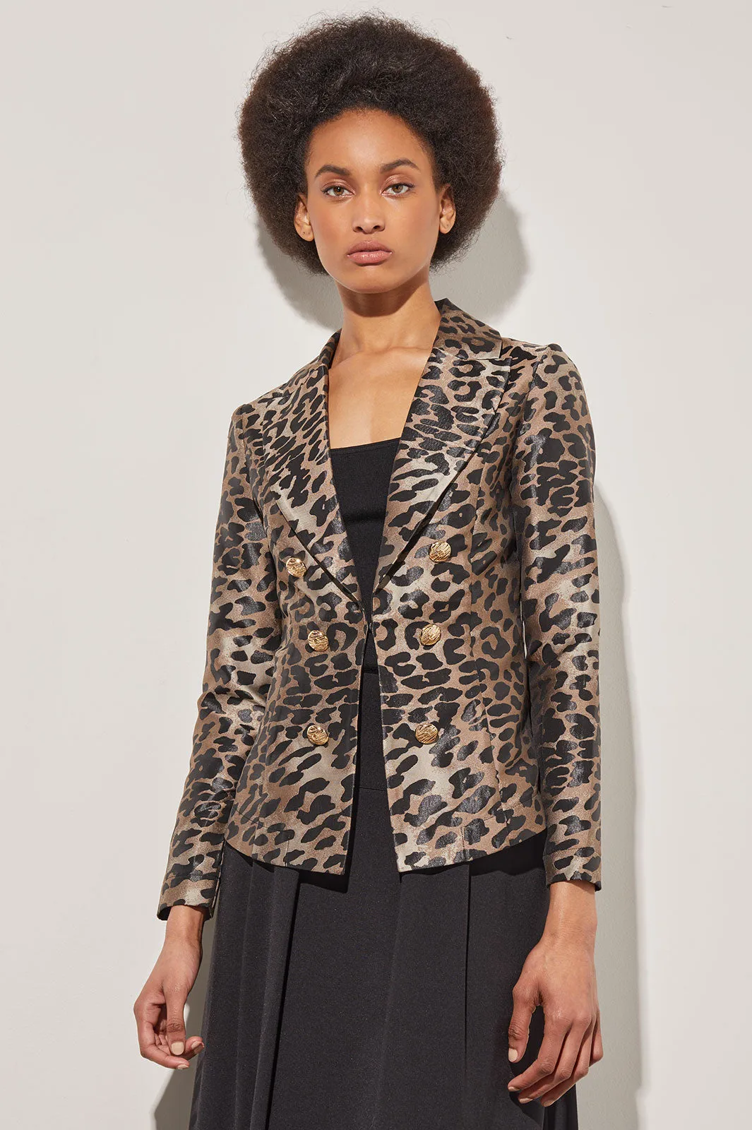 Modern Fit Faux Double Breasted Jacket - Leopard Print Woven