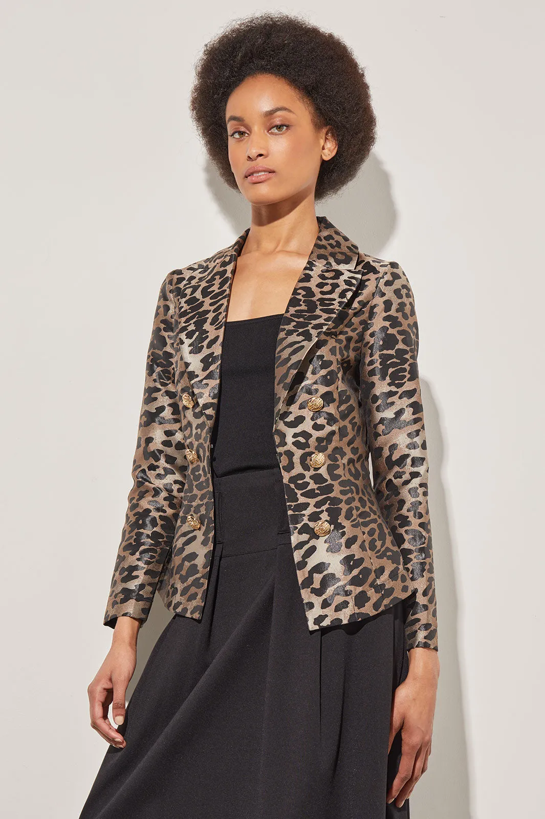 Modern Fit Faux Double Breasted Jacket - Leopard Print Woven