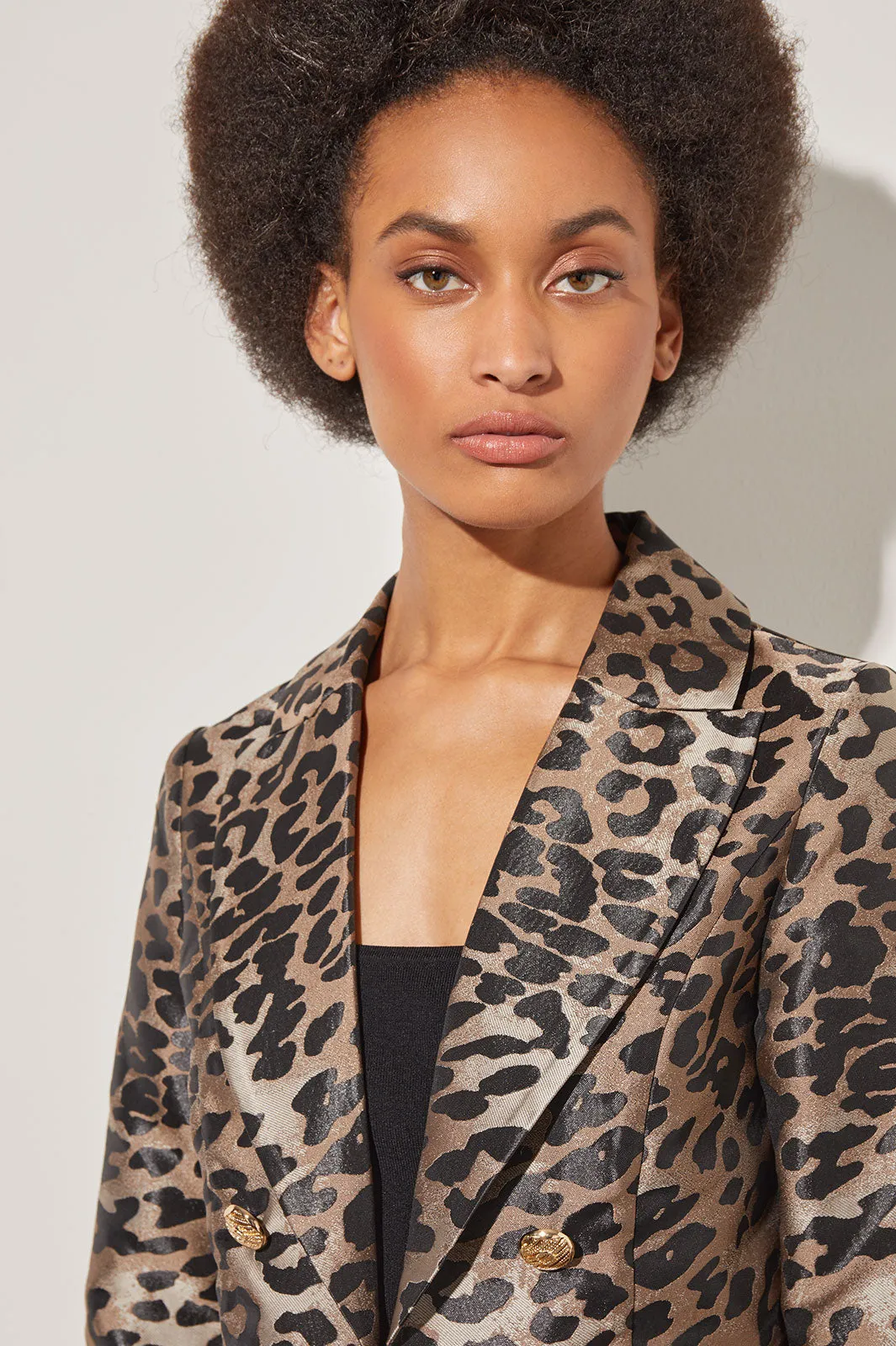 Modern Fit Faux Double Breasted Jacket - Leopard Print Woven