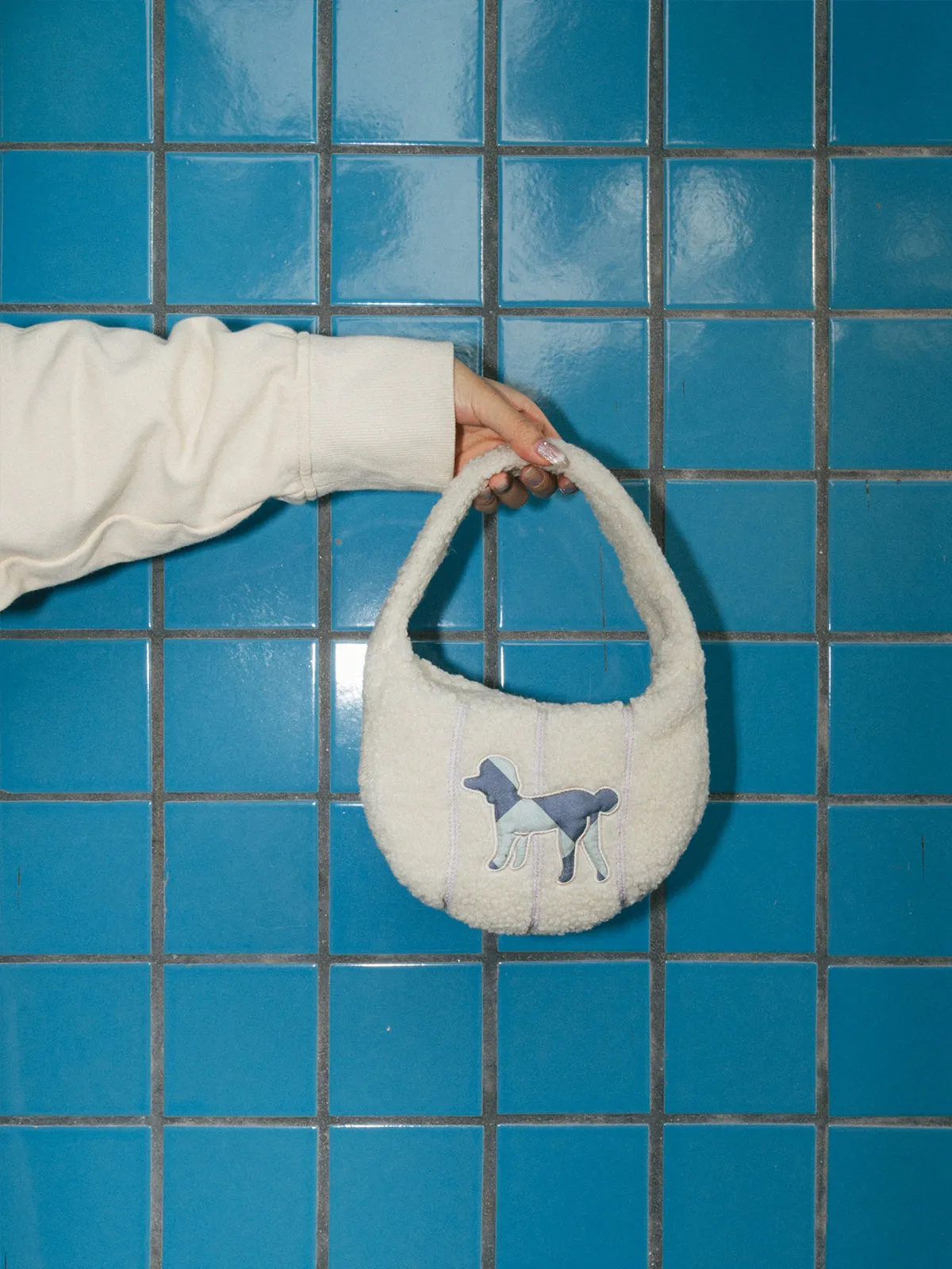 "Pan Pan" Half Moon Shearling Bag - White