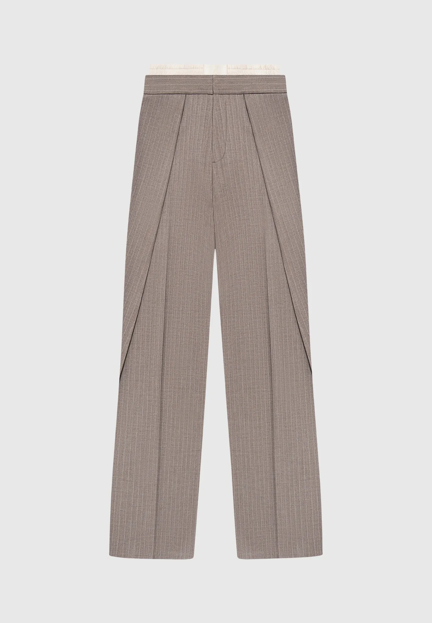 Satin Waistband Pinstripe Trousers - Taupe