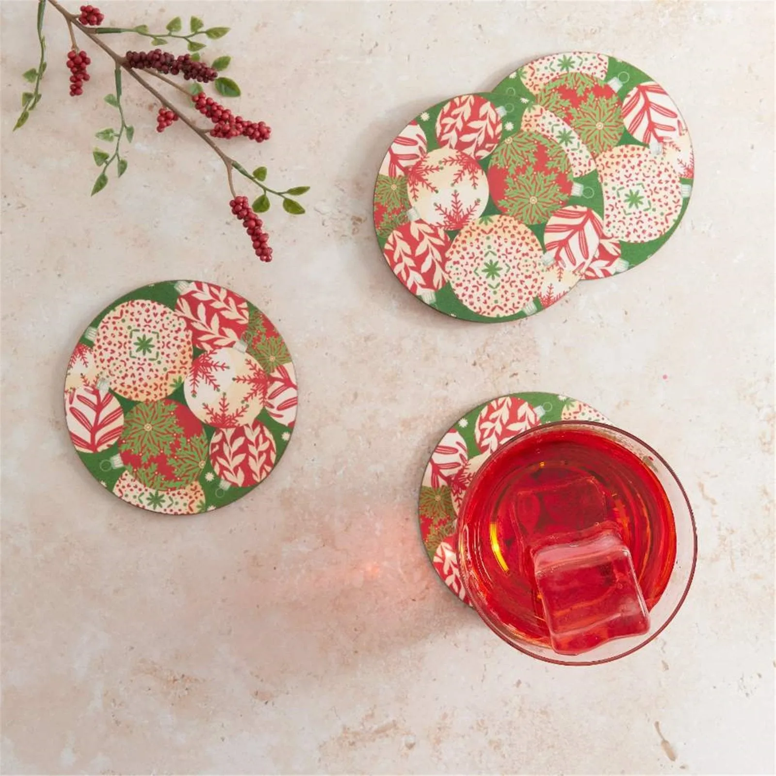 Scandi Ornaments Round Coaster - Set of 4