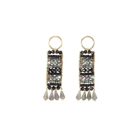 Semi Precious Beaded Pendant Earrings With Teardrops - SHINY GRAPHITE/BLACK/TRANSLUCENT GREY