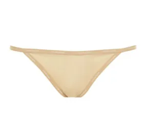 Sheer branded trim tanga [Beige]