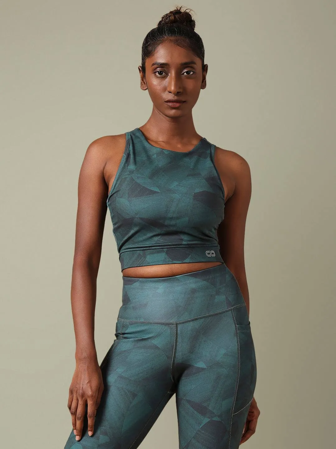 Stellar Green Cross Back Crop Top & Aura Leggings