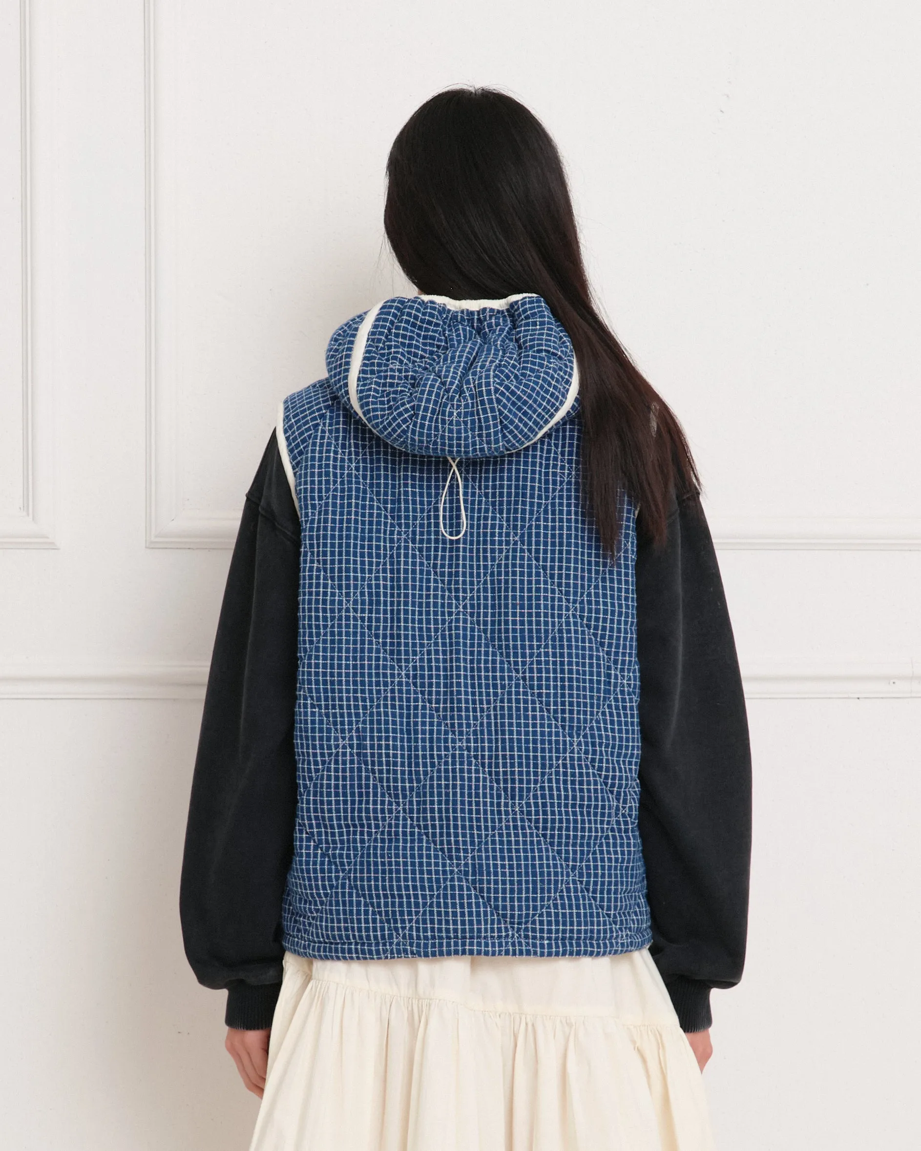 Story mfg. x ROA Vest - Indigo Check Handloom