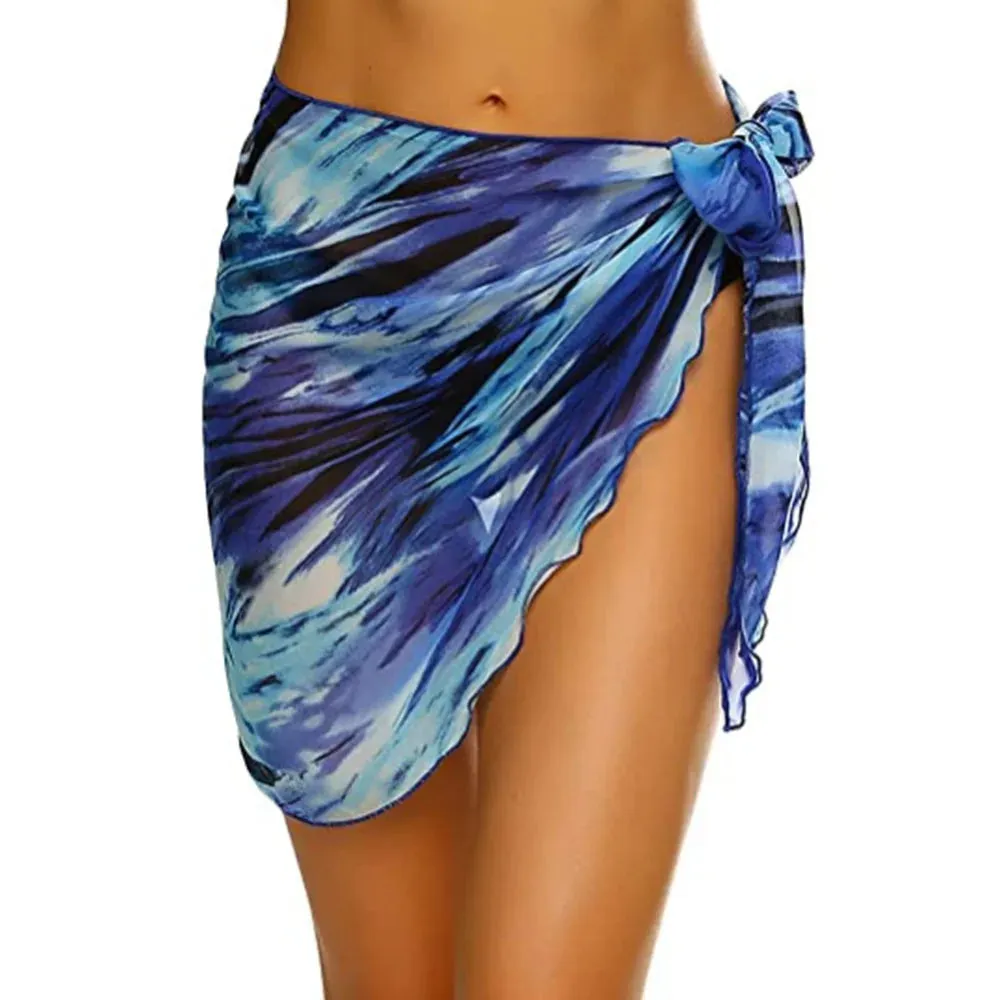 Summer Women Print Short Sarongs Swimsuit Coverups Beach Bikini Wrap Sheer Short Skirt Chiffon Scarf Cover Ups for Swimwear