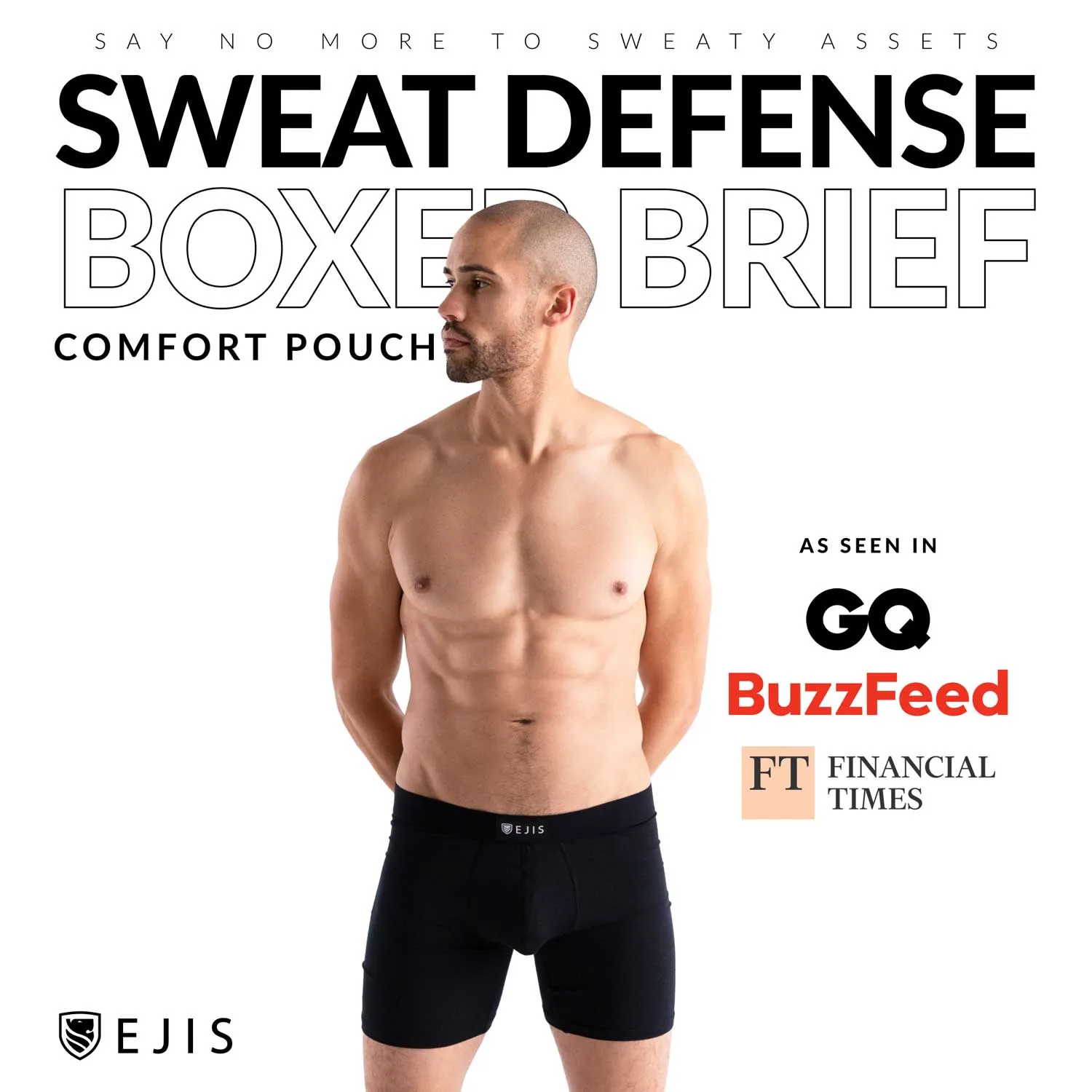 Sweat Proof Men's Boxer Briefs with Pouch - Black 3pk