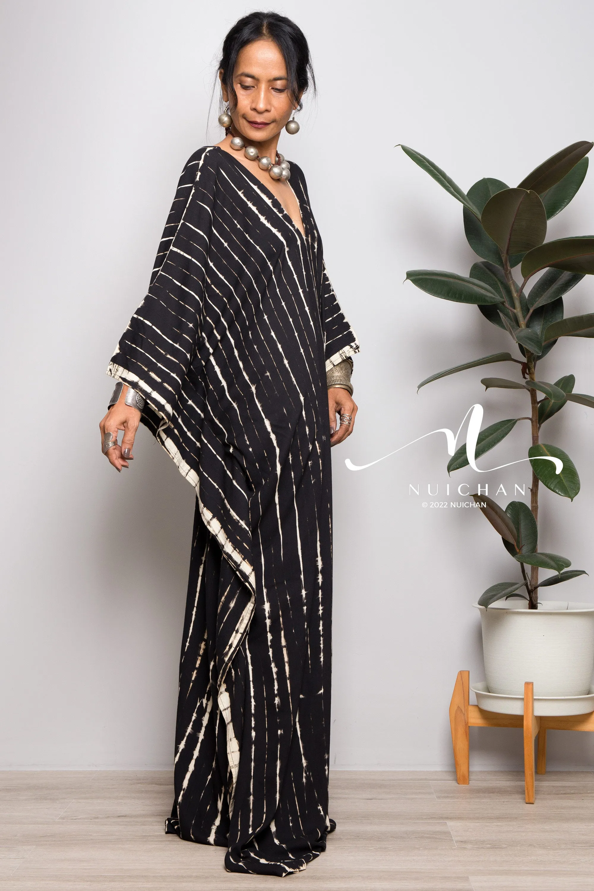 Tie dye kaftan, Beach dress, Long black Maxi dress, resort Kaftan, Summer kaftan, Loungewear