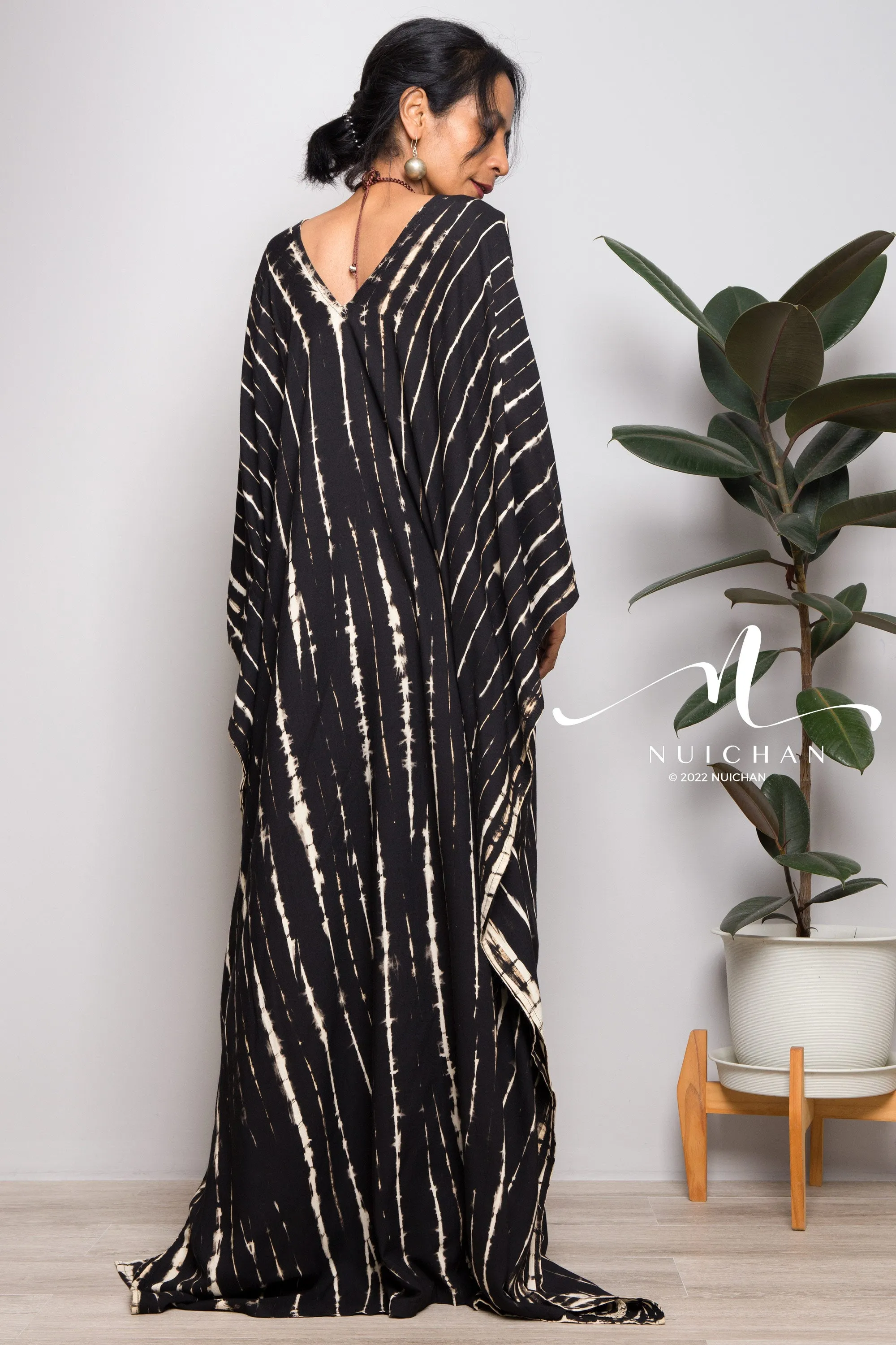 Tie dye kaftan, Beach dress, Long black Maxi dress, resort Kaftan, Summer kaftan, Loungewear