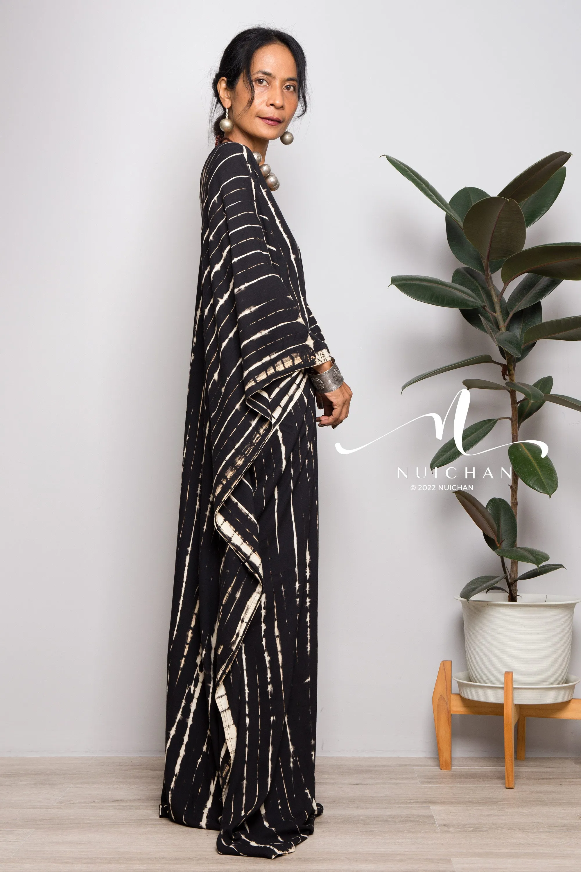 Tie dye kaftan, Beach dress, Long black Maxi dress, resort Kaftan, Summer kaftan, Loungewear