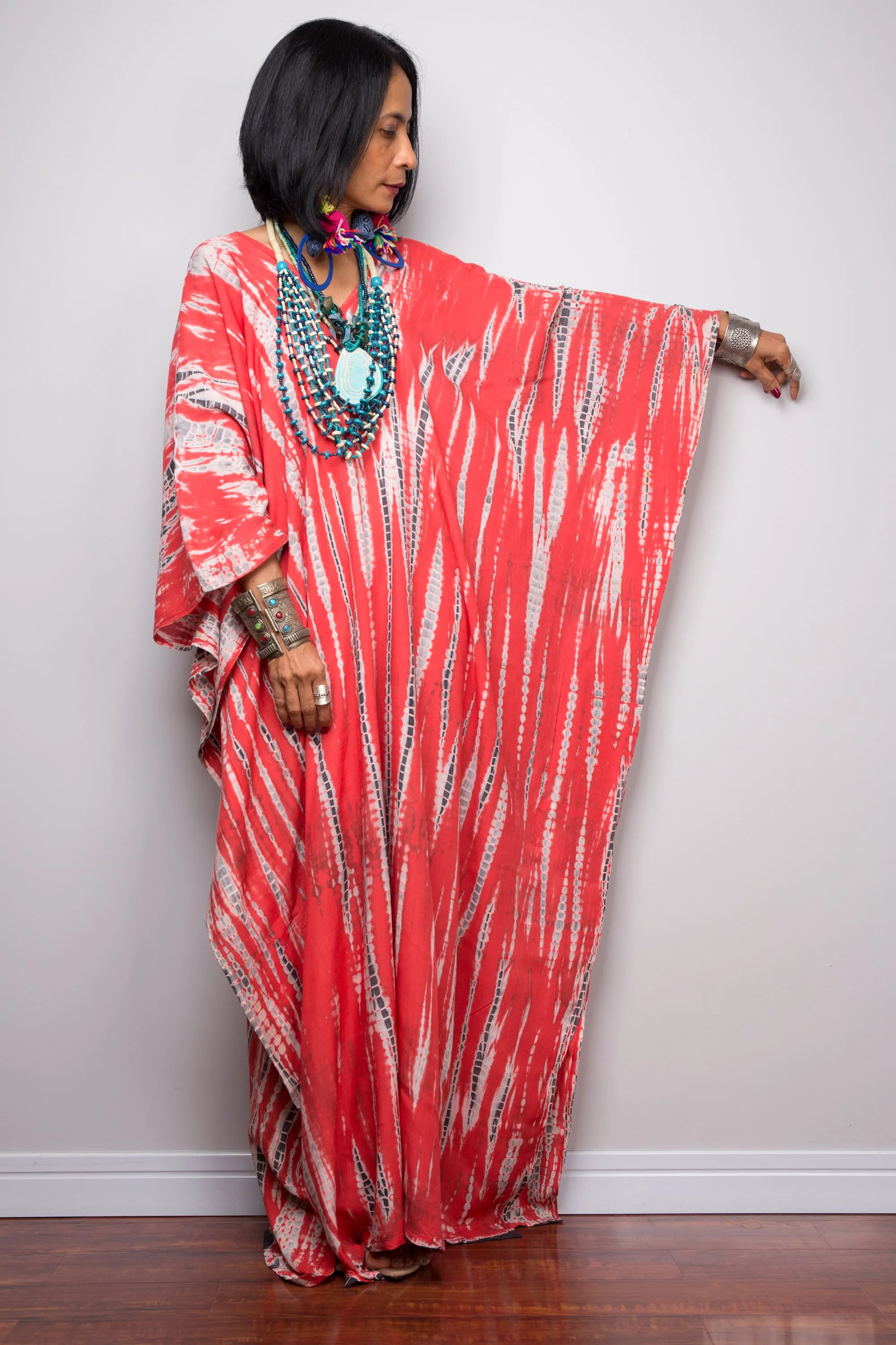 Tie dye kaftan, Beach dress, Long red Maxi dress, resort Kaftan, Summer kaftan,