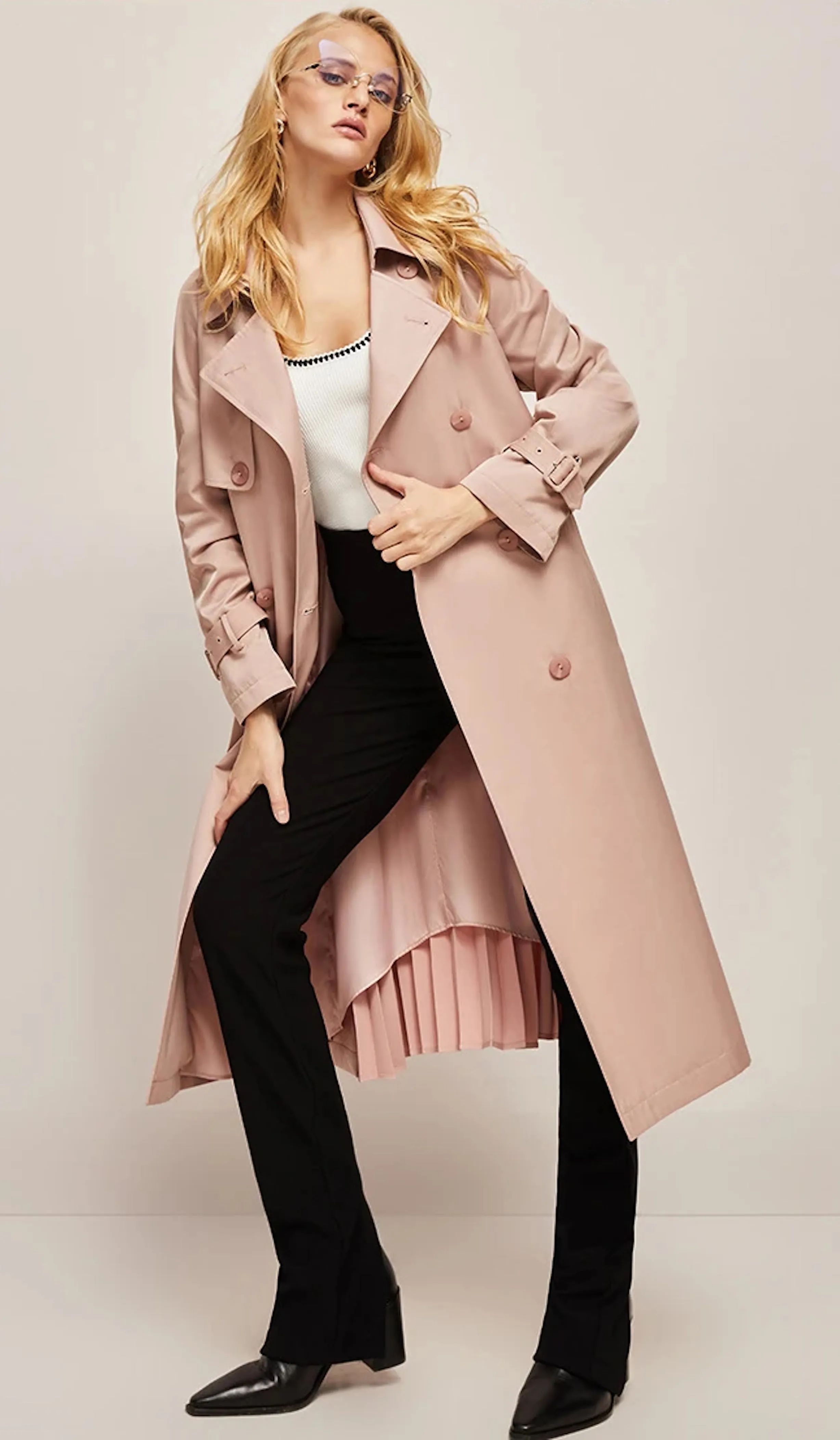 Trench Coat Temperament Pleated Lace-up Pendant Coat