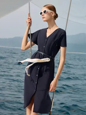 Triacetate Dress With Belt And Silk Scarf