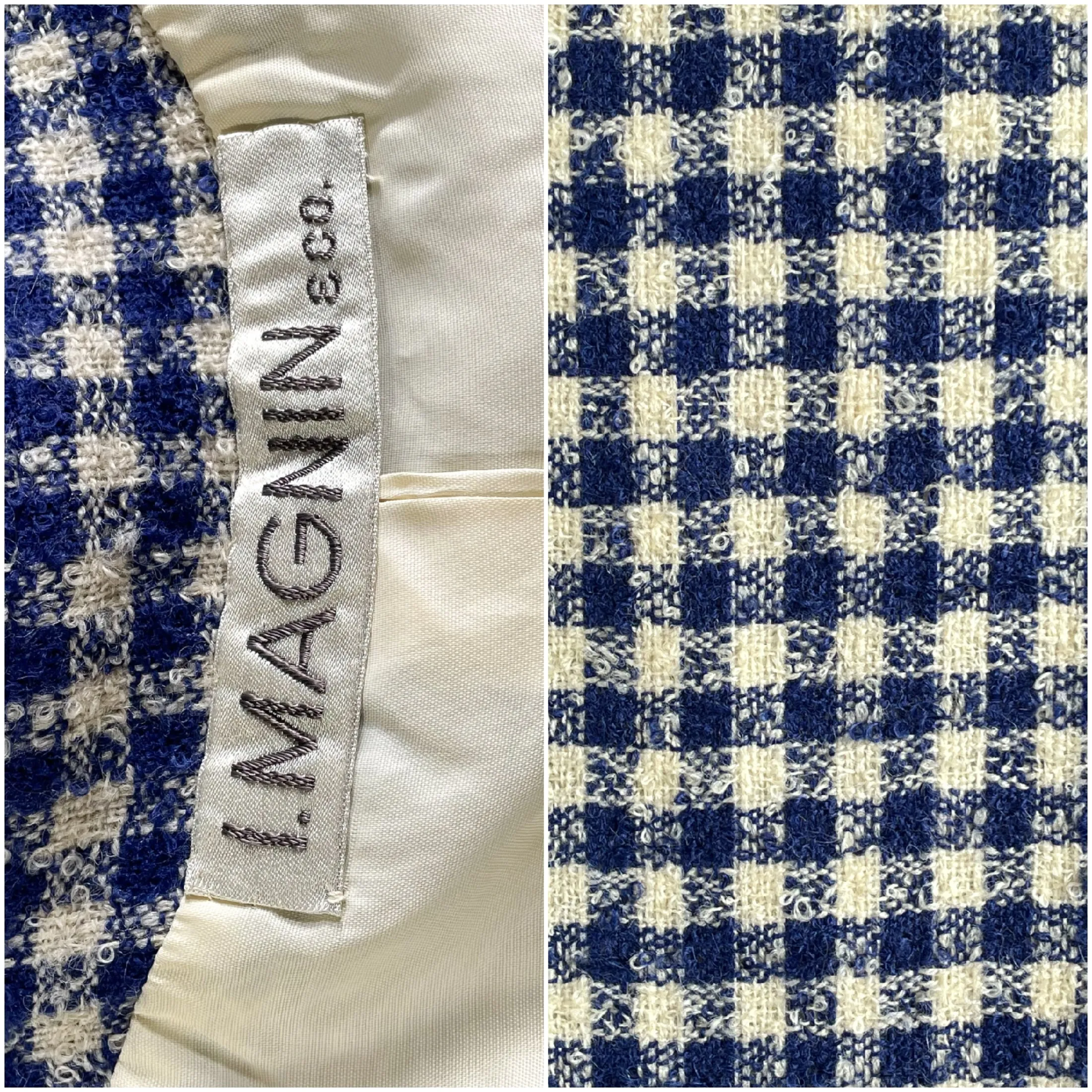 Vintage 60s Blue/White Wool Boucle Suit, I Magnin S