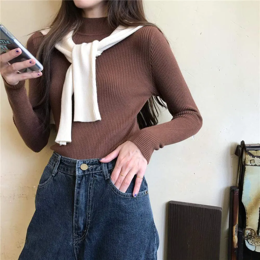 Women's Casual Slim Fitted Solid Color Kintted Shirts