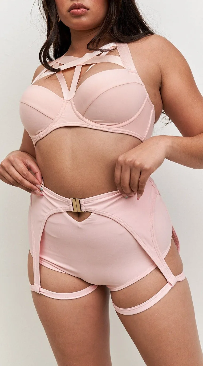 Zara High Waist Bottoms - Buckle Garter Recycled Bottom Blush