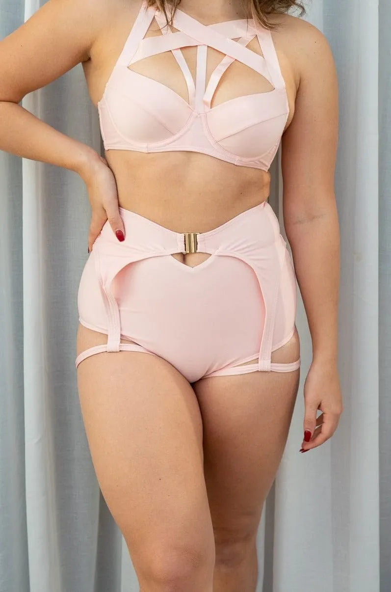 Zara High Waist Bottoms - Buckle Garter Recycled Bottom Blush